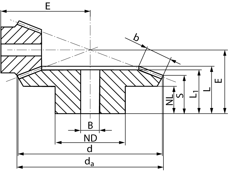 Bevel gear made of steel module 1 16 teeth i=3,5:1 milled