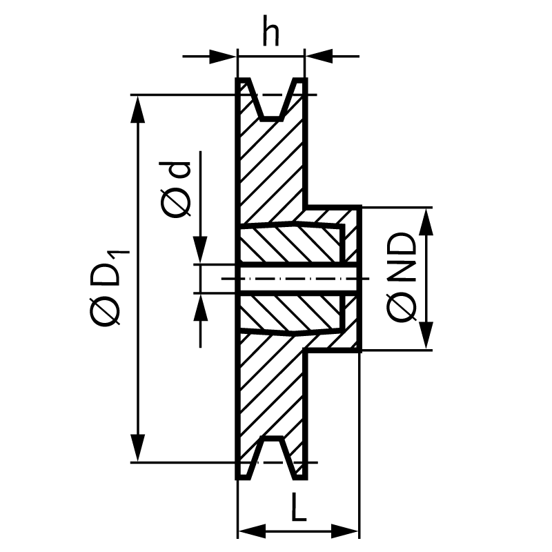 V-belt pulley material aluminium profile XPZ, SPZ and Z (10) 1 groove nominal diameter 56mm