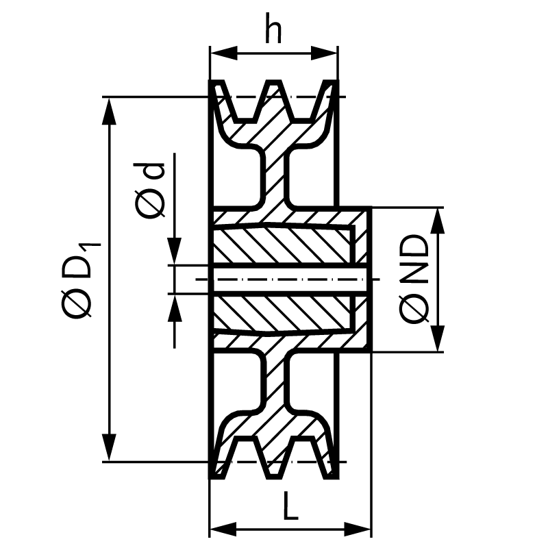 V-belt pulley material aluminium profile XPZ, SPZ and Z (10) 2 grooves nominal diameter 50mm