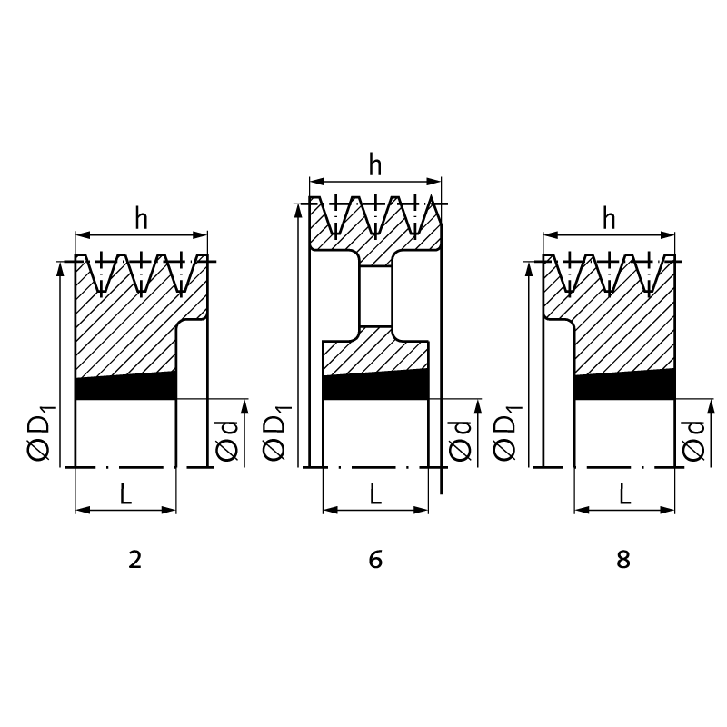 V-belt pulley material cast iron for taper-bush 2012 profile XPZ, SPZ and Z (10) 3 grooves nominal diameter 125mm