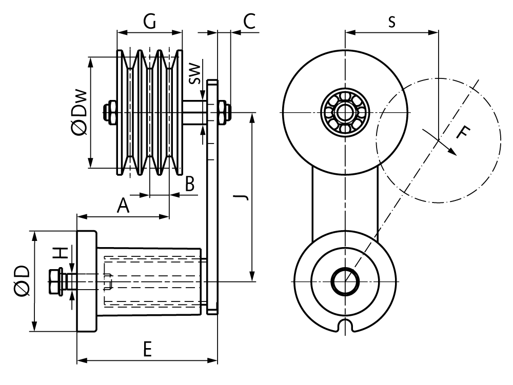 V-belt tensioner 350N profile XPZ, SPZ and Z (10) 1 groove Dw 90mm