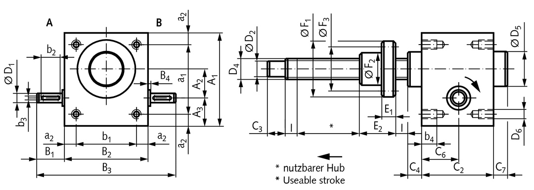 Worm gear screw jack NPT size 1 type C basic gearbox without spindle for spindle Tr.18×4 (For operating instructions please visit the download area of our website www.maedler.de)