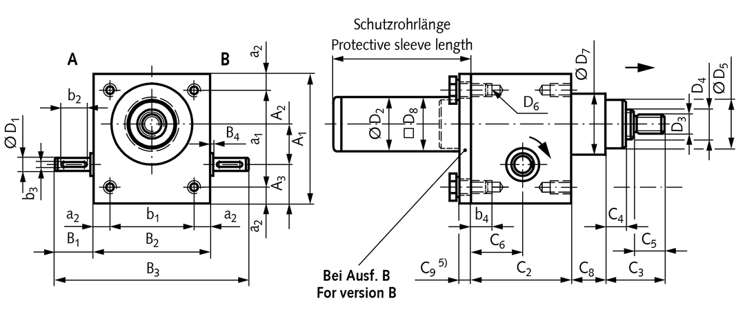 Worm gear screw jack NPK size 3 version A basic gearbox without spindle for spindle KGT 32×5 (For operating instructions please visit the download area of our website www.maedler.de)