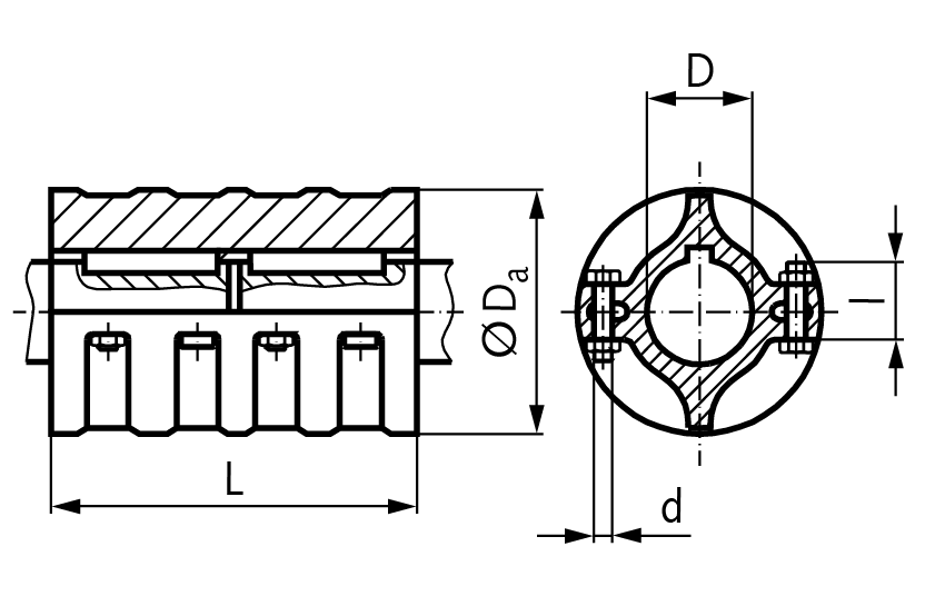 Clamp coupling (boc coupling) DIN 115 both sides bore 40mm with keyway material cast iron
