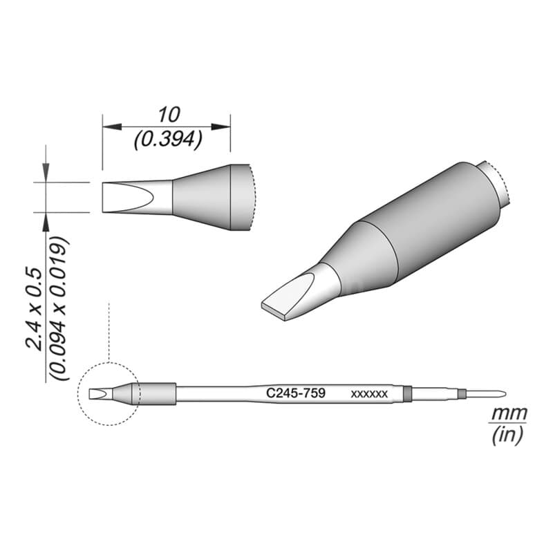 JBC C245-759 Lötspitze 2,4 x 0,5 mm Meißel gerade