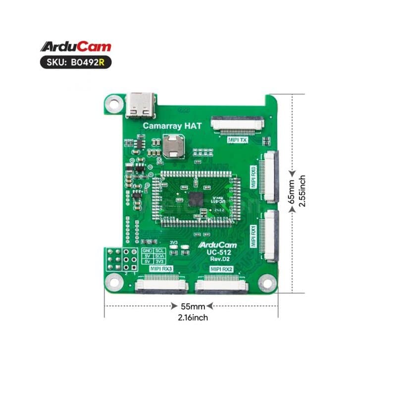 Arducam B0492R 2.3MP*2 AR0234 Color Global Shutter Synchronized Stereo Camera Bundle Kit for Raspberry Pi