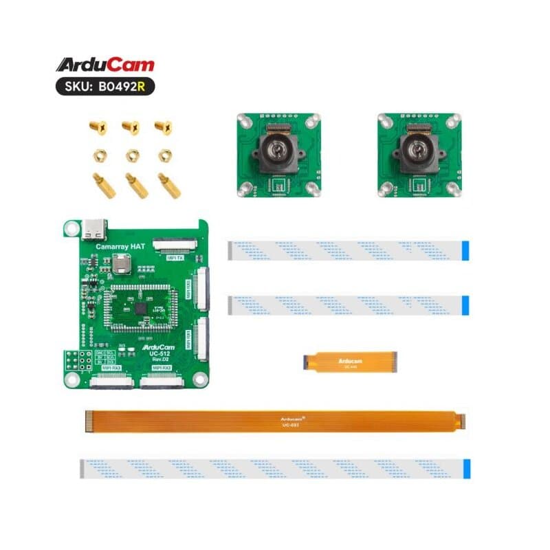 Arducam B0492R 2.3MP*2 AR0234 Color Global Shutter Synchronized Stereo Camera Bundle Kit for Raspberry Pi